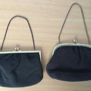 2 Vintage women' black fabric metal chain wallets clutch purses coin bags